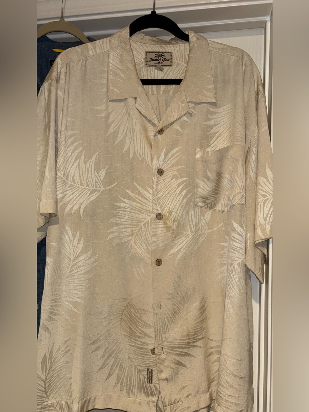 Jamaica Jaxx Beige Palm-Print Button-Down Camp Shirt